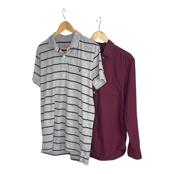 American Eagle Outfitters Other - American Eagle Gray Striped Polo Shirt and maroon long SleeveButton Down Shirt M